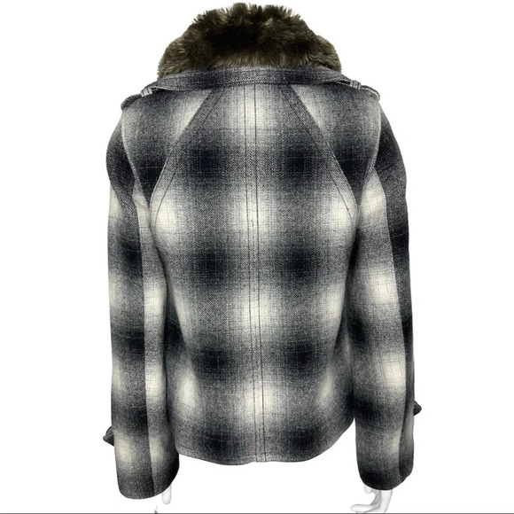 Eddie Bauer Pea Coat Wool Blend Plaid Coat Removable Faux Fur Collar  Size XS - Picture 8 of 10